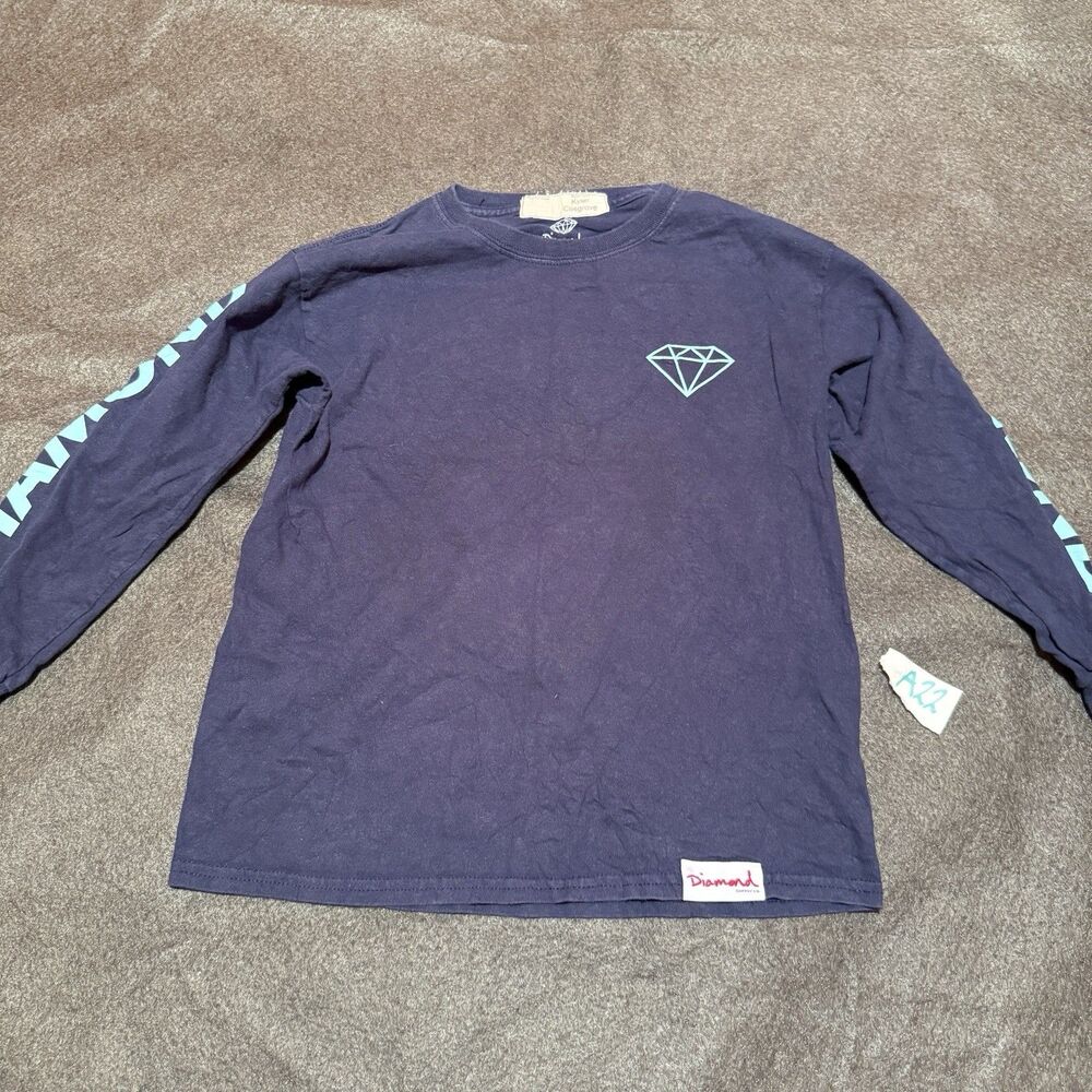 Diamond Kids TShirt M Medium Dark Blue Long Sleeve Tee Shirt Basic